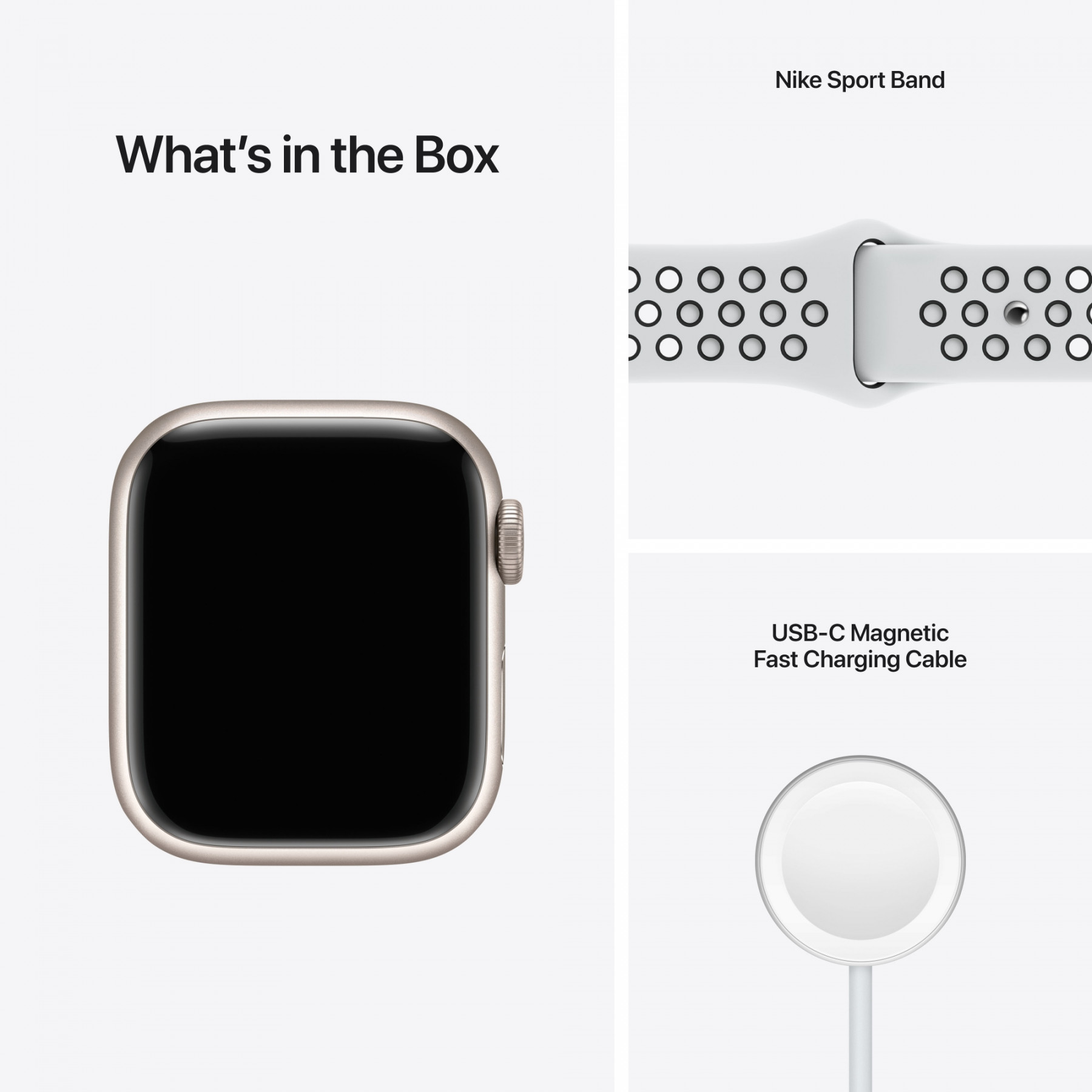 APPLE Watch Nike Series 7 GPS 41mm Starlight Aluminium Case with Pure Platinum Black Nike Sport Band Regular KabelGigant